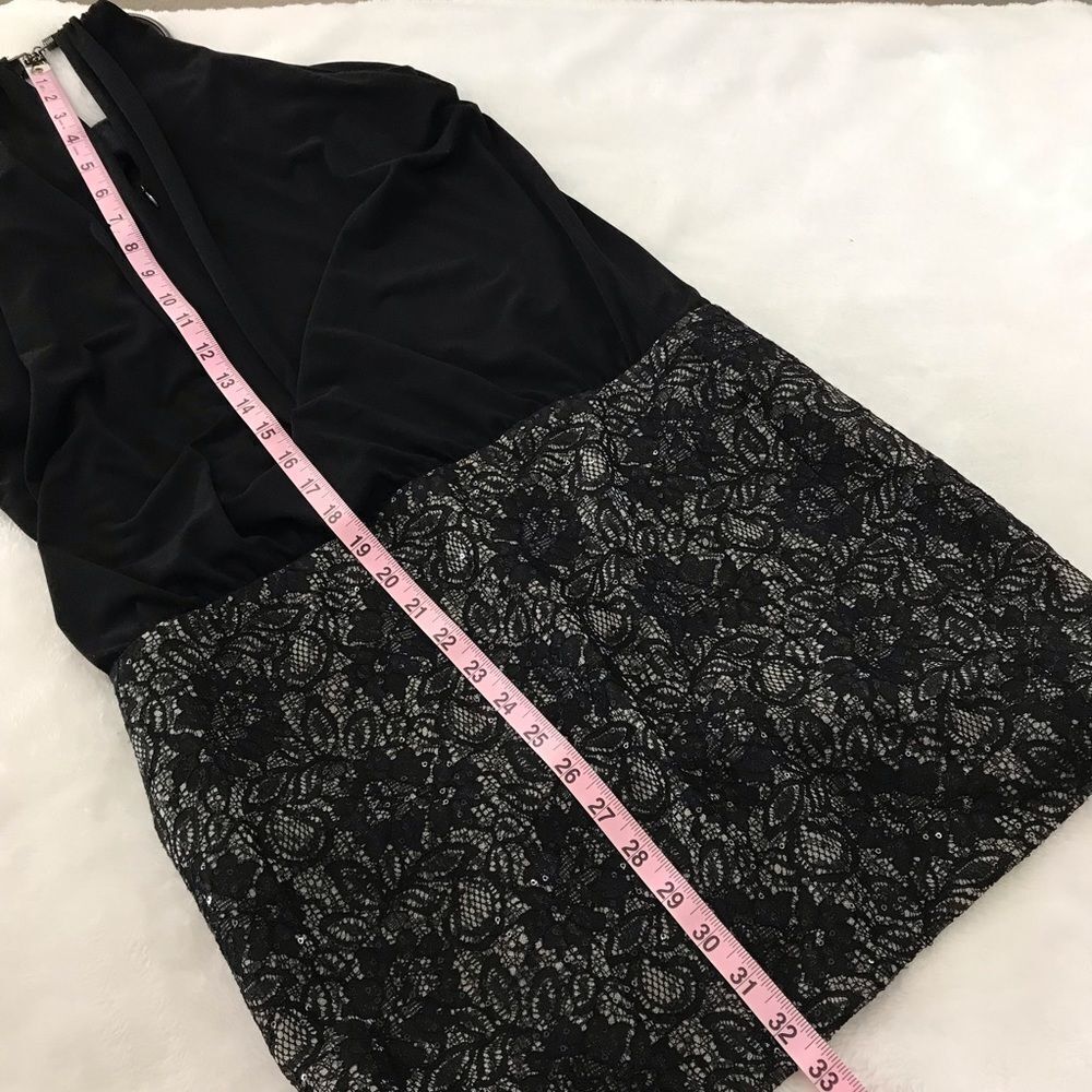 Jessica Simpson Women's 4 Halter Blouson Mini Dress Black Lace Sequin Party LBD - Picture 8 of 9